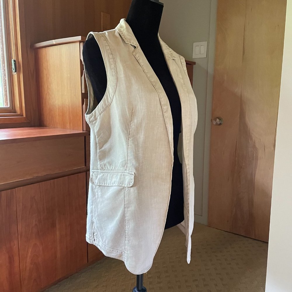 MARRAKECH Anthropologie Beige Linen Cotton Blend Open Vest Pocket M